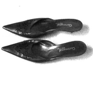 Gunmetal from Italy black kitten heel mule slides